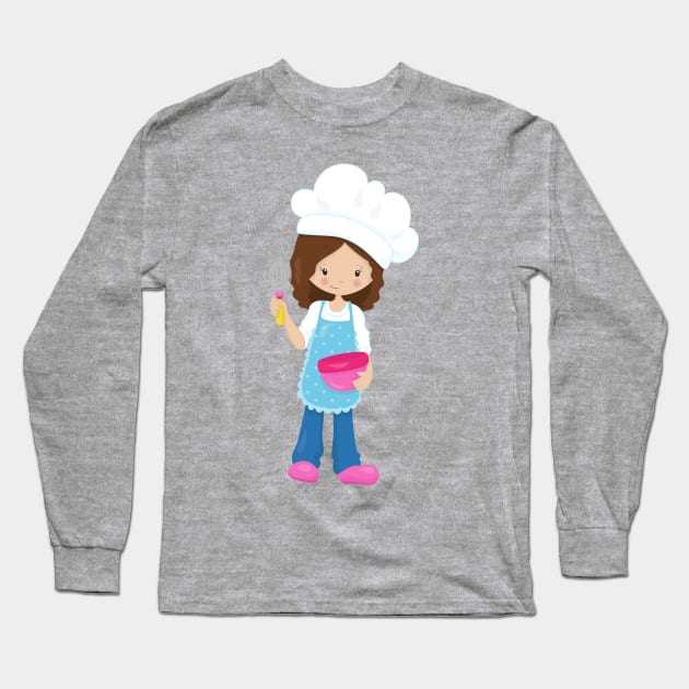 Baking, Baker, Pastry Chef, Cute Girl, Brown Hair Long Sleeve T-Shirt by Jelena Dunčević